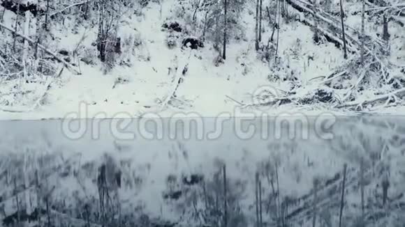 湖面冰映雪覆山阿尔泰山脉的蓝湖视频的预览图