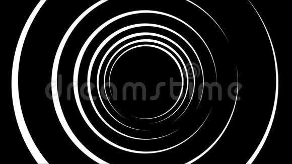 黑白无限的圆圈隧道在黑色的背景上缓慢地移动动画穿越单色飞行视频的预览图