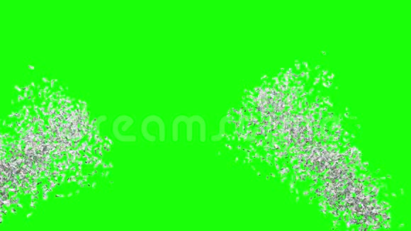 绿色屏幕背景下的豪华银色彩纸弹爆炸视频的预览图