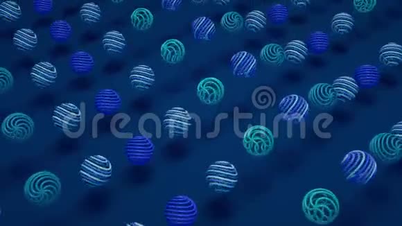 蓝色背景上漂浮的圆形形状抽象几何形状的三维渲染电脑生成的循环动画视频的预览图