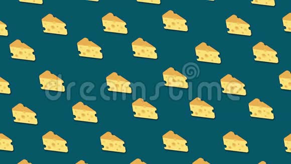 许多奶酪在蓝色背景上移动无缝循环动画黄色卡通片的水平奶酪视频的预览图