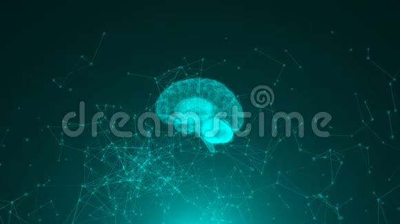 大脑三维渲染背景与许多连接点概念的科学技术互联网视频的预览图