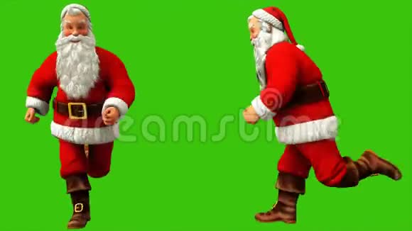 圣诞老人在圣诞节4k的时候在绿色的屏幕上快速奔跑无缝循环动画视频的预览图