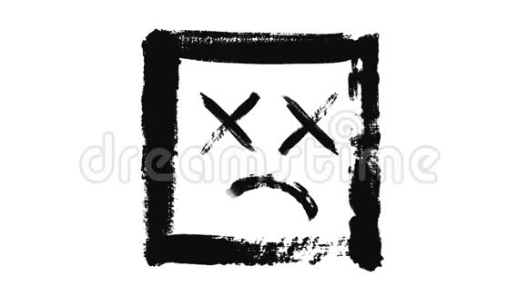 抽象动画的黑色悲伤表情画在矩形内的白色纸片上动画最低限度视频的预览图