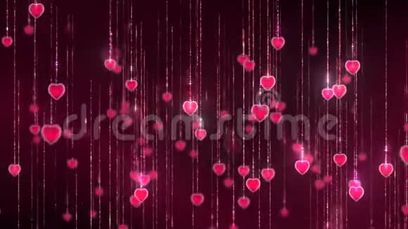 许多红色发光的心脏的运动抽象背景视频的预览图