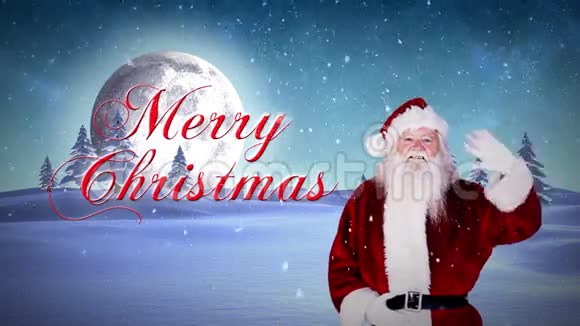 圣诞老人在镜头前挥舞着圣诞快乐的信息视频的预览图