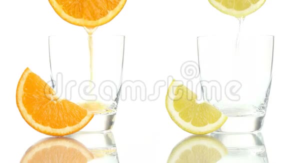 果汁橙柠檬倒入玻璃视频的预览图