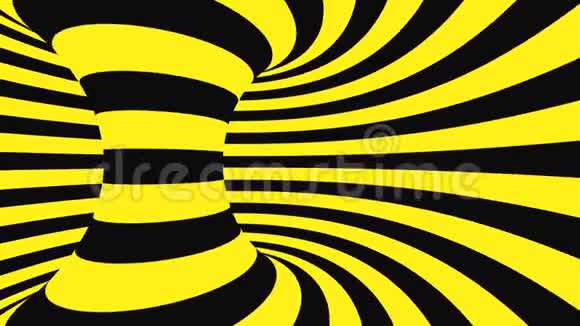 黑色和黄色的迷幻光学错觉抽象催眠动画背景螺旋几何循环警告壁纸视频的预览图
