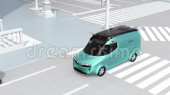 街道上的自动驾驶送货机器人和送货车视频的预览图
