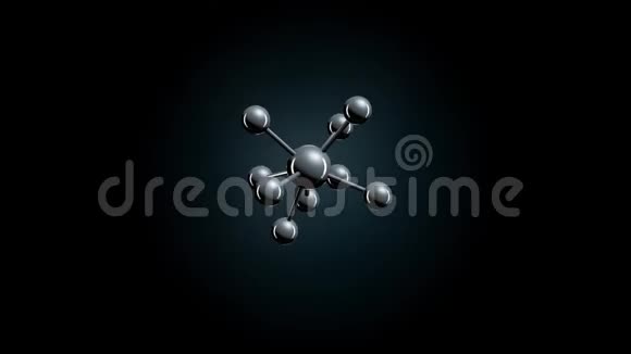 灰色分子在黑暗背景下旋转的抽象动画化学概念视频的预览图