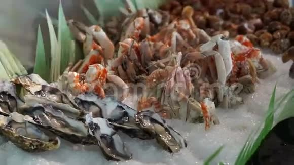 冰面海鲜餐吧虾蚌蟹壳视频的预览图