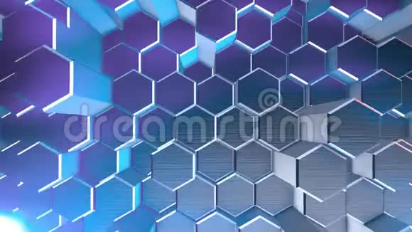 几何动画背景与六边形抽象蓝色动画走无缝视频的预览图