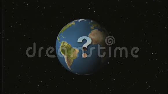 充满活力的复古VHS风格问号飞进飞出在星空和地球地球动画背景新的独特视频的预览图