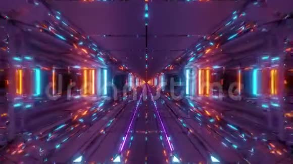 酷的未来空间科幻飞机库隧道走廊与良好的反射三维插图现场壁纸运动视频的预览图