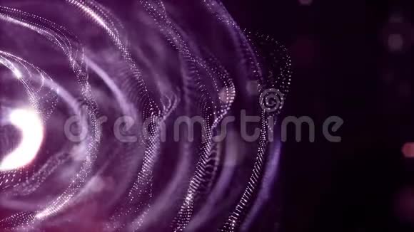 形成曲线表面复杂结构时变波的发光粒子的Scifi紫背景视频的预览图