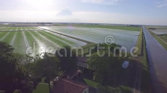飞越意大利稻田的水面视频的预览图