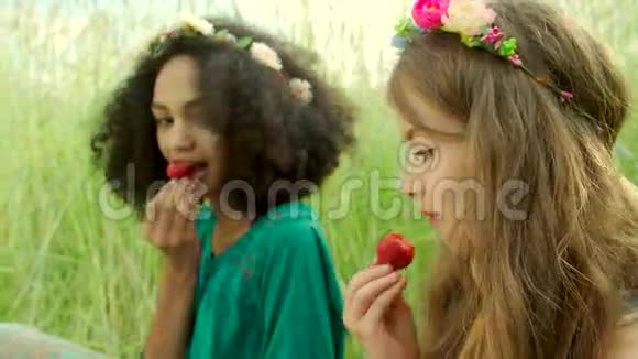 年轻女孩吃草莓视频的预览图