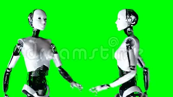 未来派人形女性机器人是步行机器人真实的运动和反射4K绿屏镜头视频的预览图