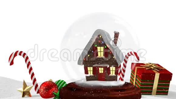 雪屋可爱的圣诞动画和雪景圣诞礼物视频的预览图
