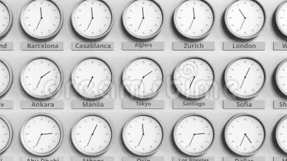 时钟显示东京日本时间在不同的时区3D动动画视频的预览图