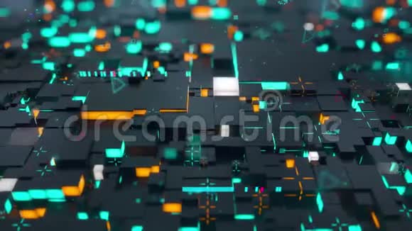 无缝回路三维数字技术概念黑色立方体与橙色和绿松石段象征数据块视频的预览图