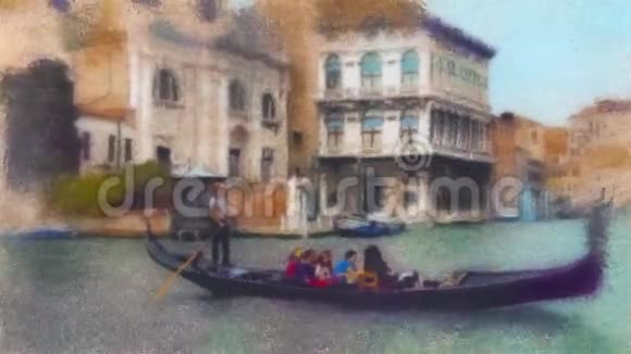 意大利威尼斯运河中贡多拉油画程式化视频视频的预览图