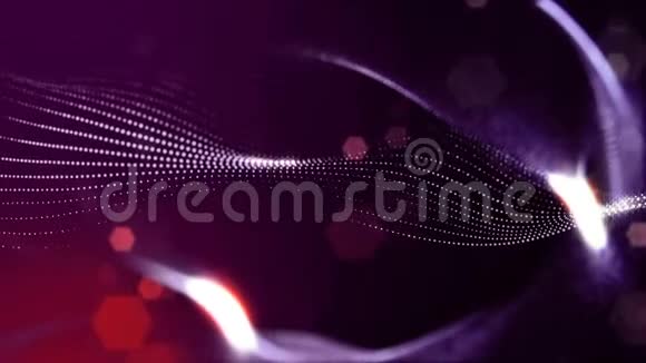 形成曲线表面复杂结构时变波的发光粒子的Scifi紫背景视频的预览图