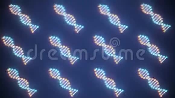许多闪闪发光的DNA螺旋分子在空间旋转无缝环动画背景新质量美丽视频的预览图