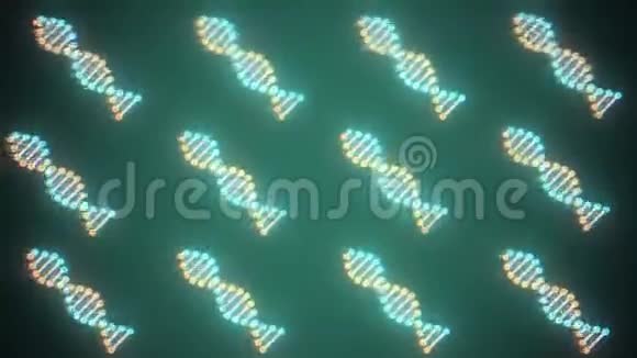 许多闪闪发光的DNA螺旋分子在空间旋转无缝环动画背景新质量美丽视频的预览图