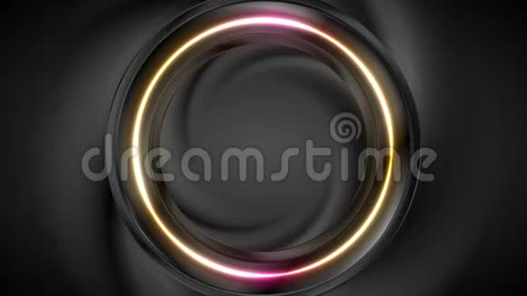 黑色和明亮的霓虹灯圆形视频动画视频的预览图