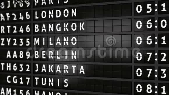 城市名称墨西哥的航班信息板视频的预览图