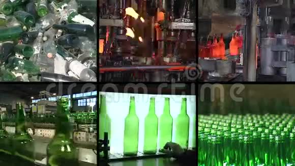 玻璃瓶回收和工厂生产的拼贴视频的预览图