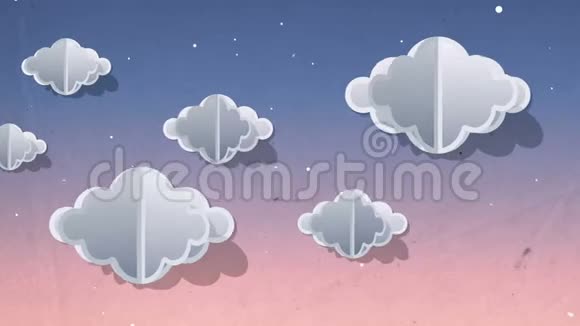 彩天在日落的时候满是云彩向左移动卡通剪纸艺术设计背景3D渲染视频的预览图