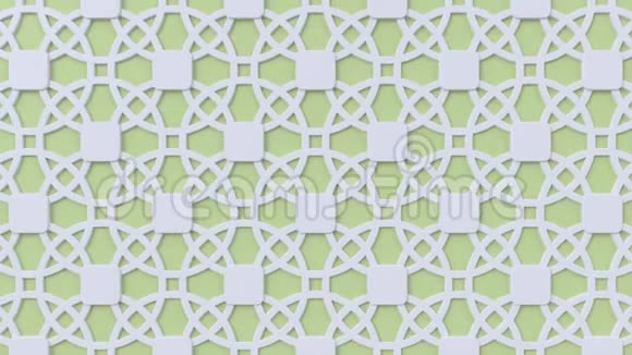阿拉伯循环几何图案绿色和白色伊斯兰三维主题阿拉伯东方动画背景视频的预览图