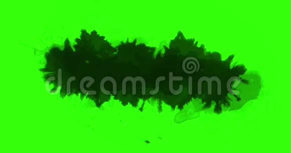抽象漆刷笔划形状黑色墨水泼洒在色度键绿色屏幕背景上艺术墨水视频的预览图