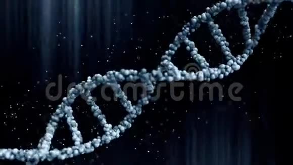 带粒子的蓝色DNA分子球模型无缝环视频的预览图