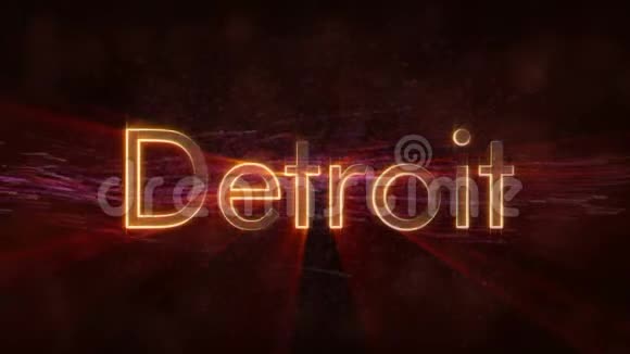 底特律闪亮循环城市名称文字动画视频的预览图