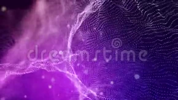 紫色闪亮粒子的抽象动画三维渲染抽象数字粒子在黑色背景上与点视频的预览图