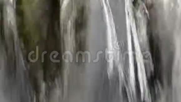 特写小瀑布和大自然中的绿色植物音频轨道媒体视频的预览图