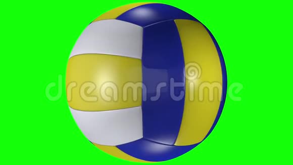 3D动画片排球球在绿屏上旋转色度键背景视频的预览图