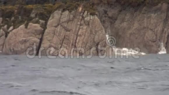 苏格兰盖洛赫港的海浪冲刷岩石视频的预览图