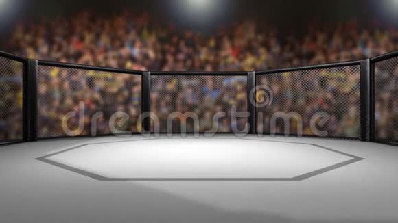 多利在镜头空混合武术战斗环3D动画的MMA笼视频的预览图