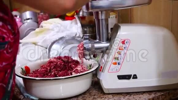 女人切牛肉和蔬菜磨床视频的预览图