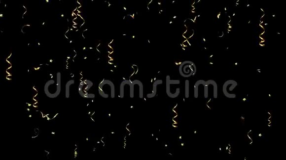 节日狂欢节节日的金色卷曲丝带明亮的蛇形和流光阿尔法频道视频的预览图