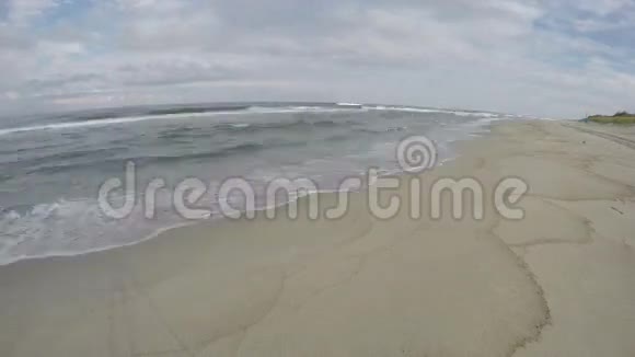 阴天沙滩上的波浪延时4K视频的预览图