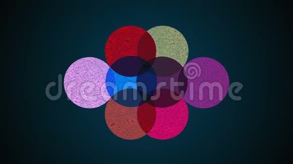 多个形状圆圈混合不同颜色探照灯效果三维渲染背景计算机生成视频的预览图