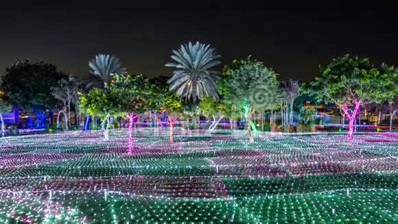 新开放的迪拜发光花园白天到晚上是一个艺术建筑的状态具有环境友好视频的预览图