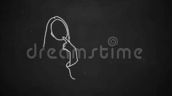 年轻女性思考泡泡瑜伽标志的粉笔画动画视频的预览图