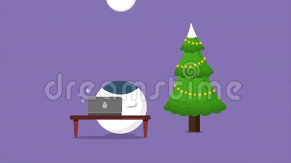动画角色雪人与树圣诞搬家视频的预览图