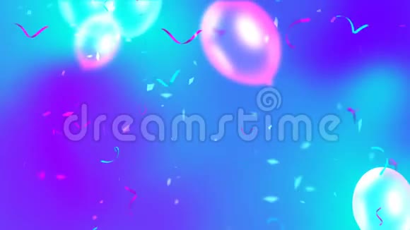 假日无缝的蓝色和紫色背景与飞行气球和闪亮的糖果视频的预览图